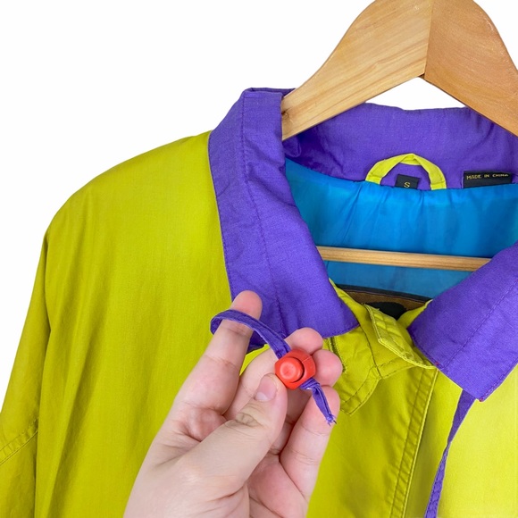 Foxrun Vintage 90s Funky Colorblock Neon Oversized Mid Length Windbreaker Jacket - Picture 7 of 12